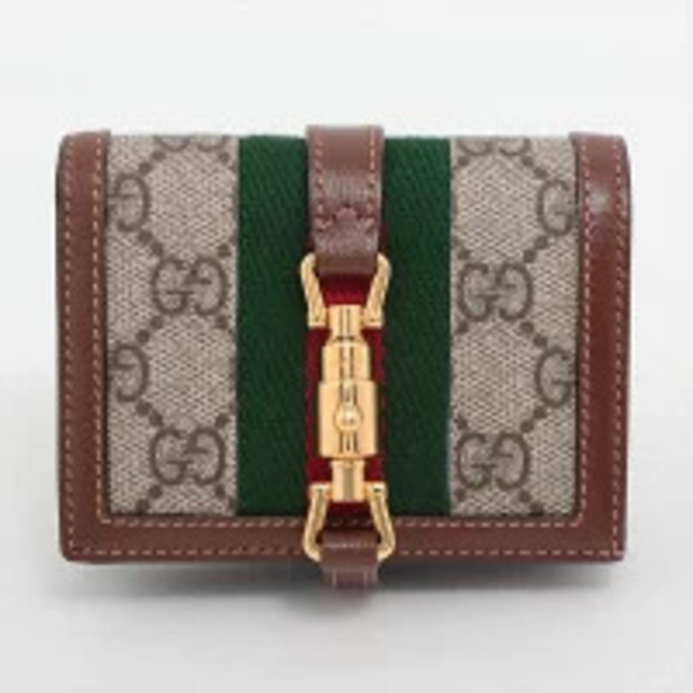 Gucci GG Supreme Jackie x Leather Bi fold Wallet Beige Cream
